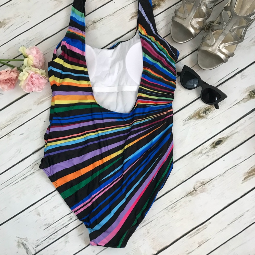 Rainbow Multicolor Striped Fan Bathing Suit - Picture 8 of 13
